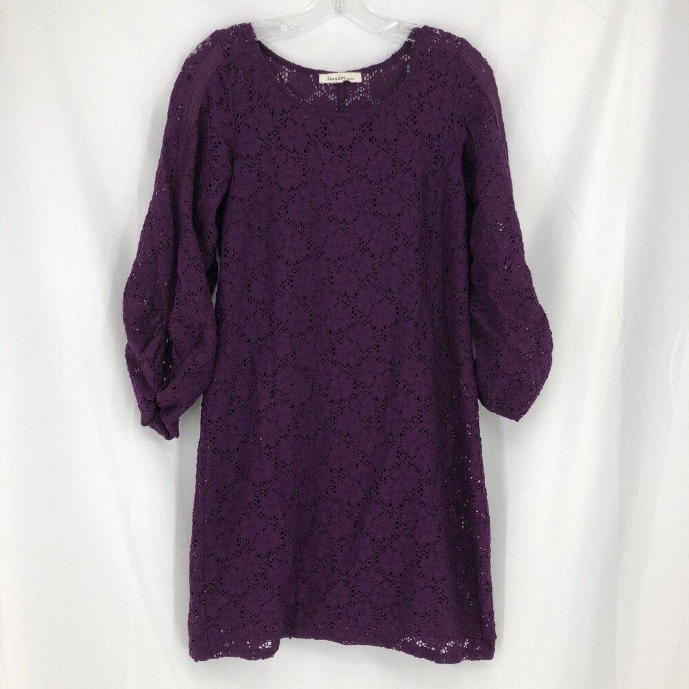 Laundry by Design Purple Eyelet Lace Dress - Size M Long Sleeve Lined
